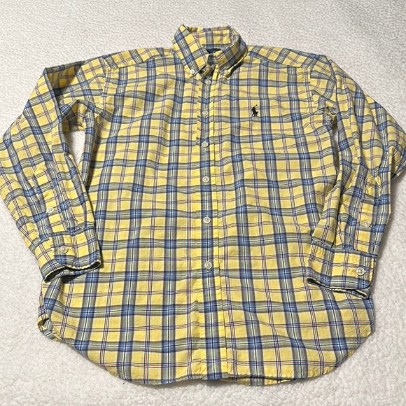 Ralph Lauren Boys L/S Yellow and Blue Checked Button-Up, EUC, Size Medium - Picture 1 of 8